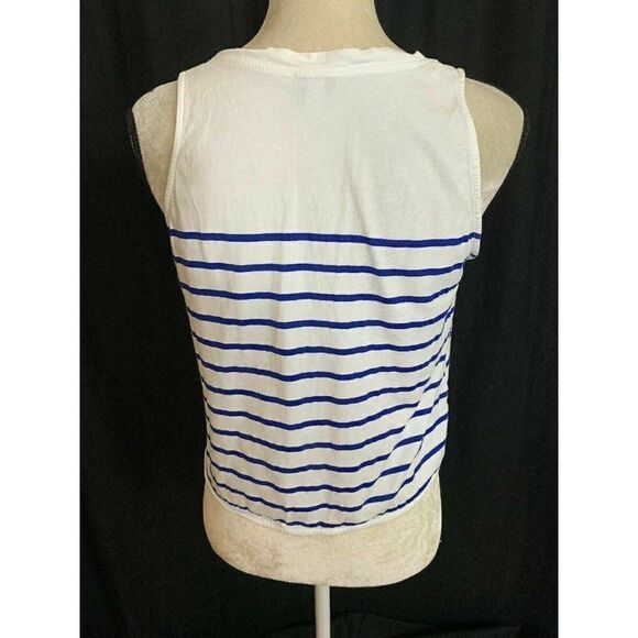 Zara Womens Blue White Striped Crew Neck Tank Top Cotton Large - Picture 4 of 7
